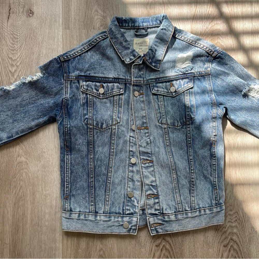 *NEW* HAYDEN GIRLS Distressed Denim Beaded Fringe Jacket